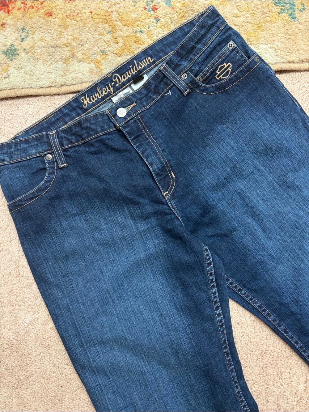 Harley-Davidson Women's Mid-Rise BootCut Embellished Jeans in Dark Wash Size 14